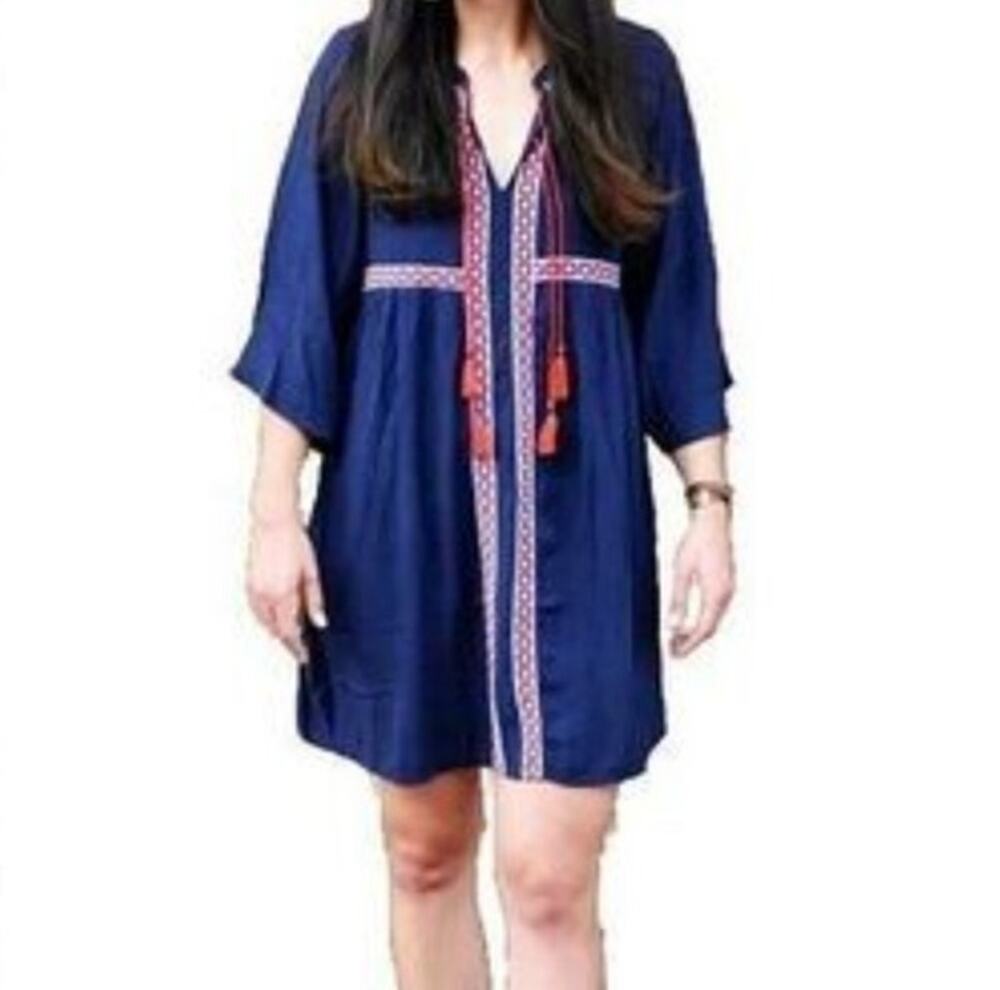 Old Navy Knee Length Tassel Tie Crinkle Swing Dress Small